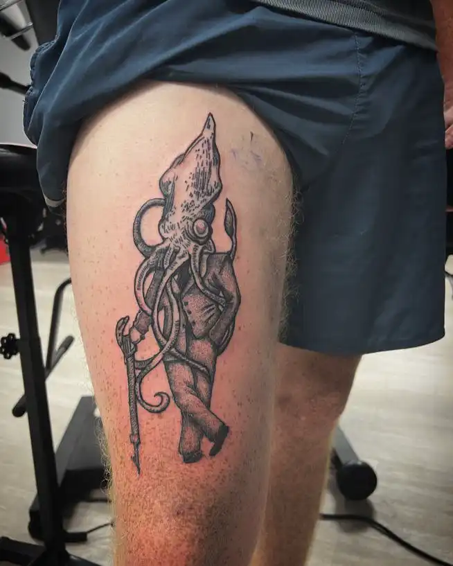 Squid Man Tattoo Engraving style