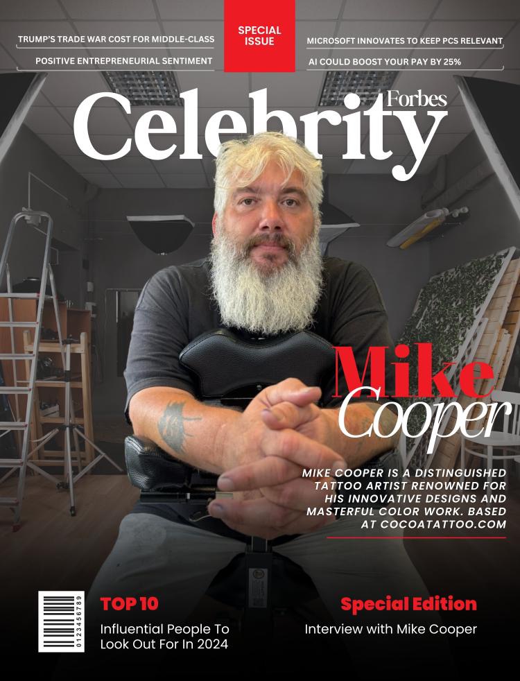 Mike Cooper the award winning tattoo artist on the cover of Forbes celebrity magazine