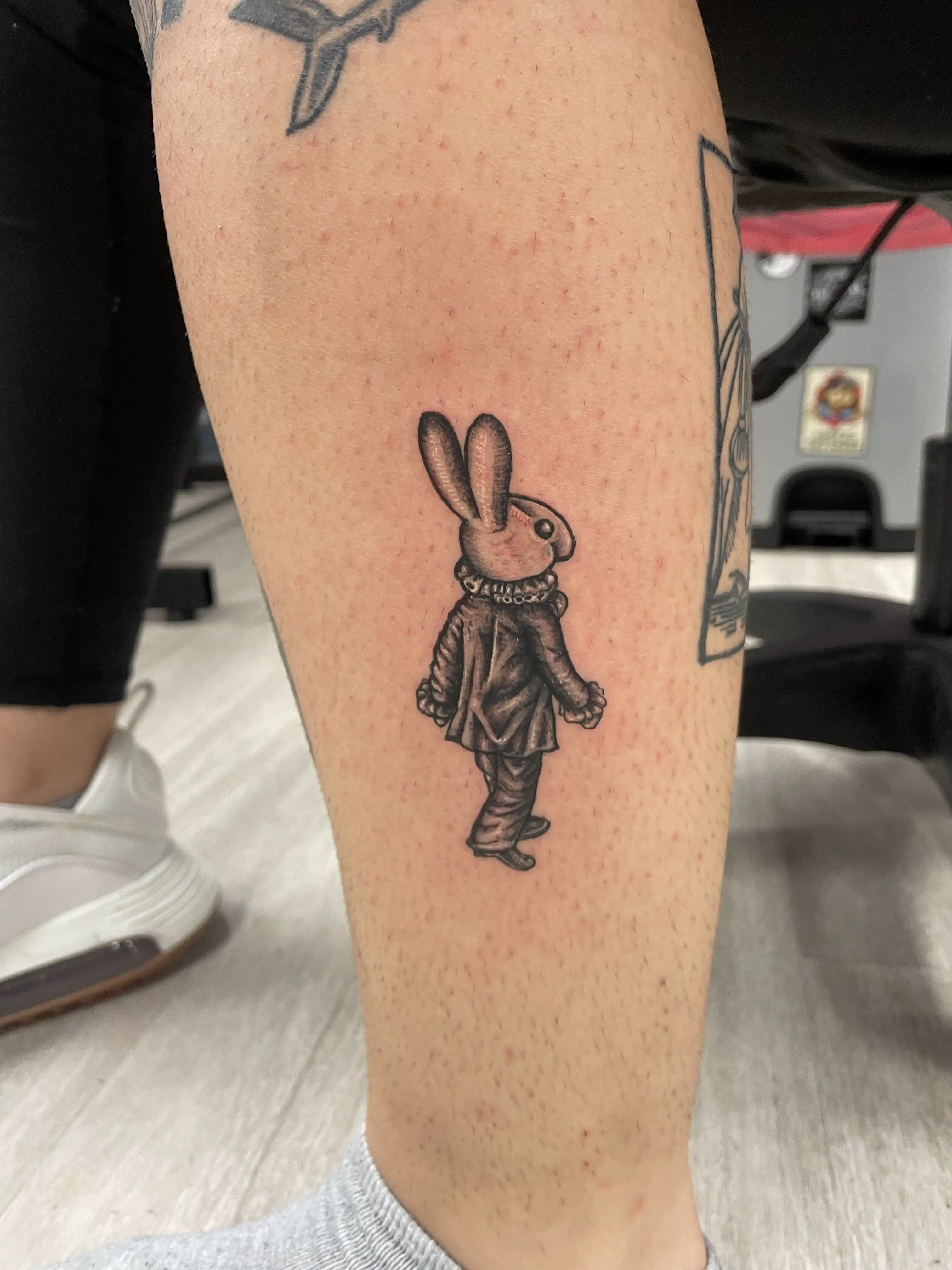 Amazing tattoo of rabbit in Fine Line Tattoos by Rorschach Tattoo Shop and Piercing Studio and Milk District Tattoo Shop Near Me